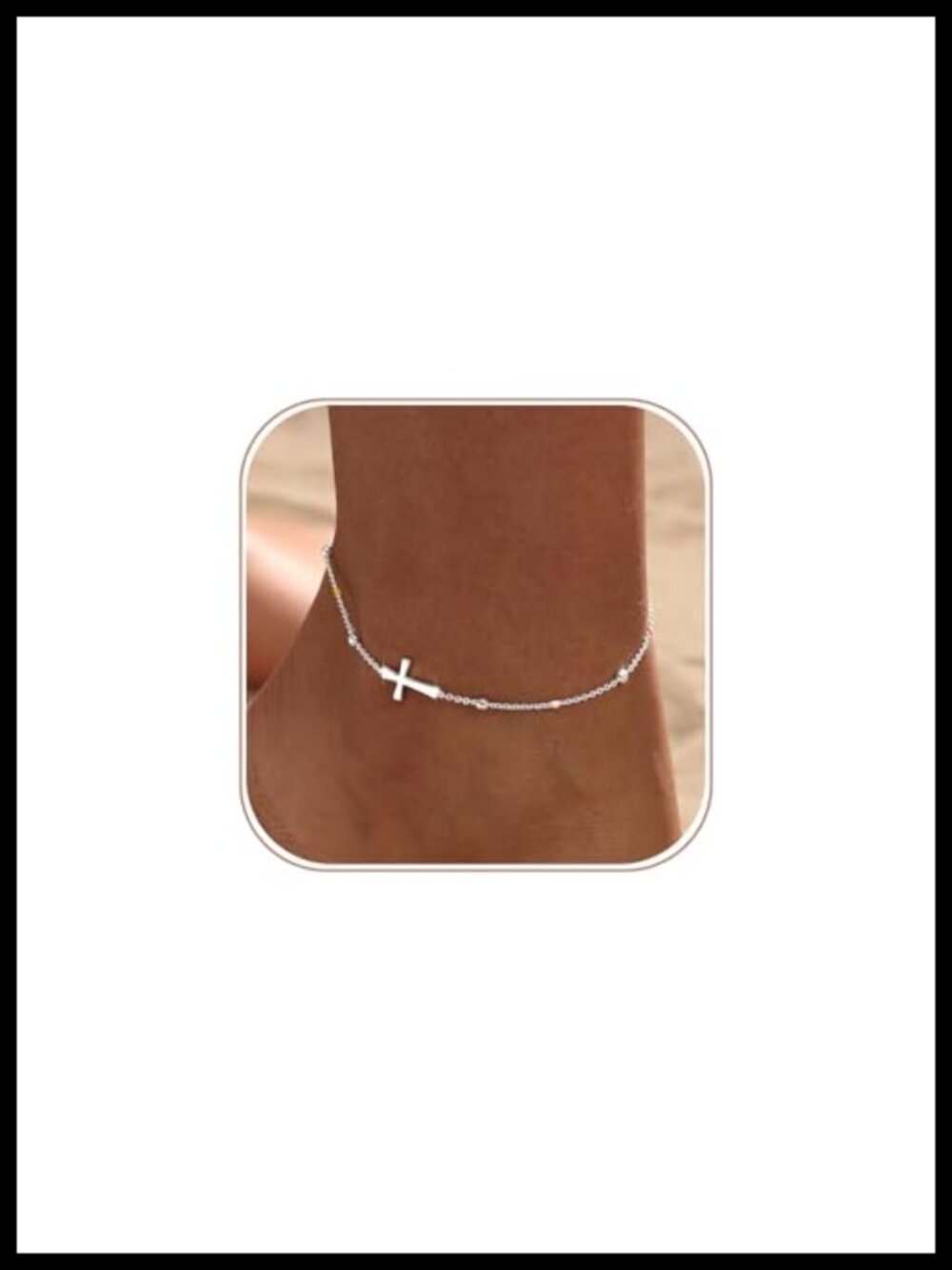 Waterproof Non Tarnish Silver Plated Cross Anklet Adjustable Beach Ankle